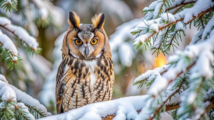 Long eared owl camouflaged in a tree during winter , Asio otus, owl, camouflage, tree, winter, wildlife, nature, bird, feathers