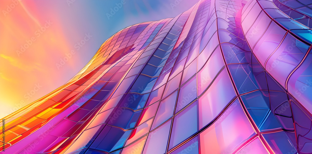 Wall mural Abstract 3D Purple and Orange Glass Building Illustration