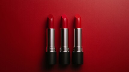 Obraz premium Three Red Lipsticks On A Red Background