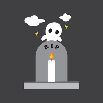 ghost on tombstone with candle halloween scene clip art preview