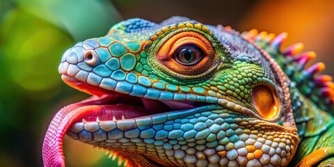 Close-up photo of a colorful reptile with scales and a forked tongue , reptile, scales, colorful, close-up, wildlife