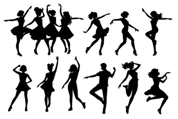 set of shadow dancing people silhouette vector