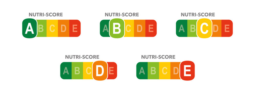 Nutri-score label for food rating system. Nutrition icon set. Vector illustration