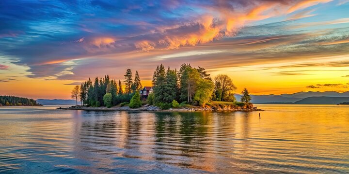 Scenic view of Clover Island in Washington state during sunset, Clover Island, Washington, USA, Columbia River