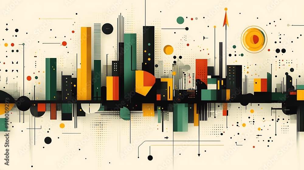 Poster abstract geometric cityscape with geometric shapes and patterns