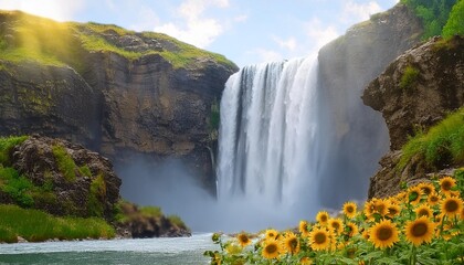 Naklejka premium 滝のある風景