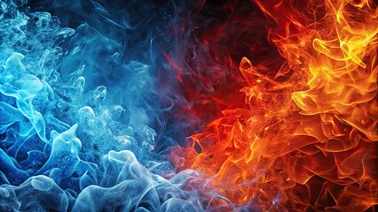 Abstract background featuring red fire and blue ice textures, fire, ice, contrast, hot, cold, vibrant, surreal
