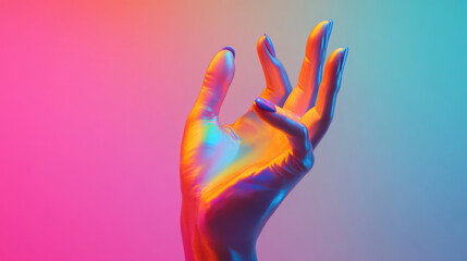 Obraz premium An EyeCatching Vibrant Artistic Hand Gesture Set Against a Colorful Neon Background