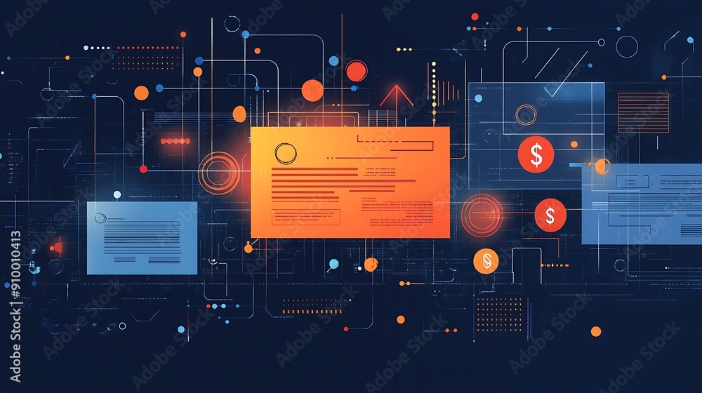 Poster abstract digital network with dollar symbols and data flows
