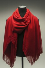 Elegant Red Shawl on Black Mannequin, Product Photography on White Background in High Resolution