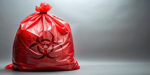 Red biohazard refuse bag for hazardous biomedical waste disposal in healthcare settings , biohazard