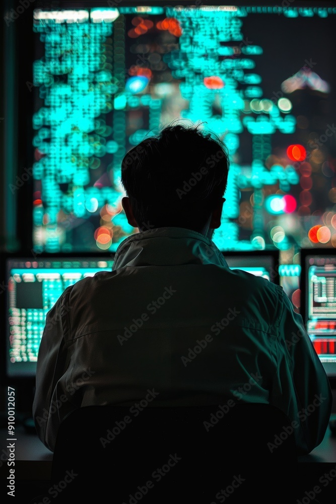 Wall mural cyber defense expert from behind.