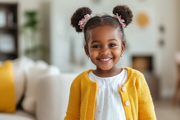 Smiling little girl in yellow cardigan