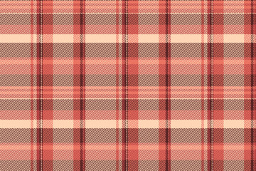 Clan fabric tartan check, quilt seamless texture vector. 50s background textile pattern plaid in red and peach puff colors.