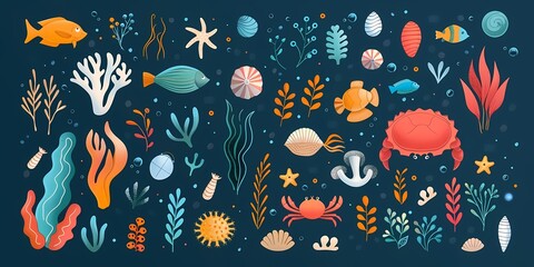 Colorful underwater scene featuring diverse marine life, including fish, coral, and plants, evoking the beauty of the ocean.