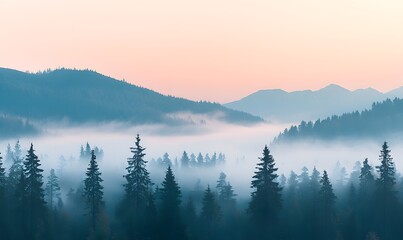 Obraz premium simple forest with morning fogs , Generative AI