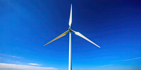 Renewable energy concept with a modern wind turbine against a clear blue sky, clean energy, harmony