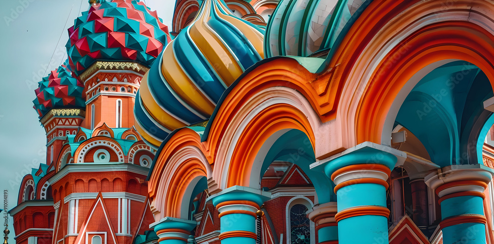 Canvas Prints Colorful Arches of a Russian Orthodox Church - Illustration