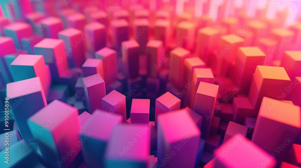 Aufkleber colorful 3d geometric shapes in a circular pattern with a vibrant gradient of pinks and purples. gre