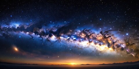 Natural panoramic view of galaxy with stars on night sky background, Galaxy, stars, night sky, panoramic view, natural