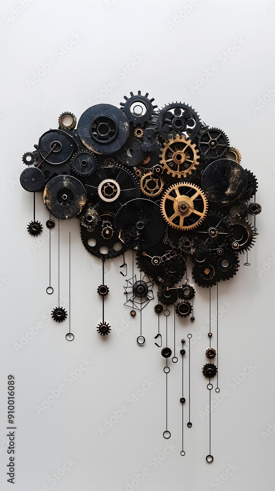 Poster intricate brain mechanism abstract of cognitive processes and problem solving