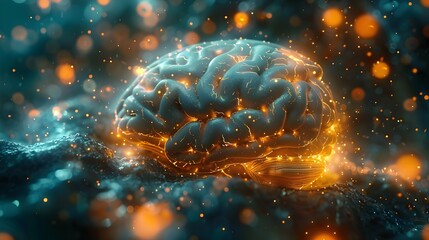 Glowing Brain Synapses Highlighting Neural Communication and Connectivity