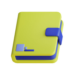 3D illustration of a closed yellow book icon isolated on transparent background.