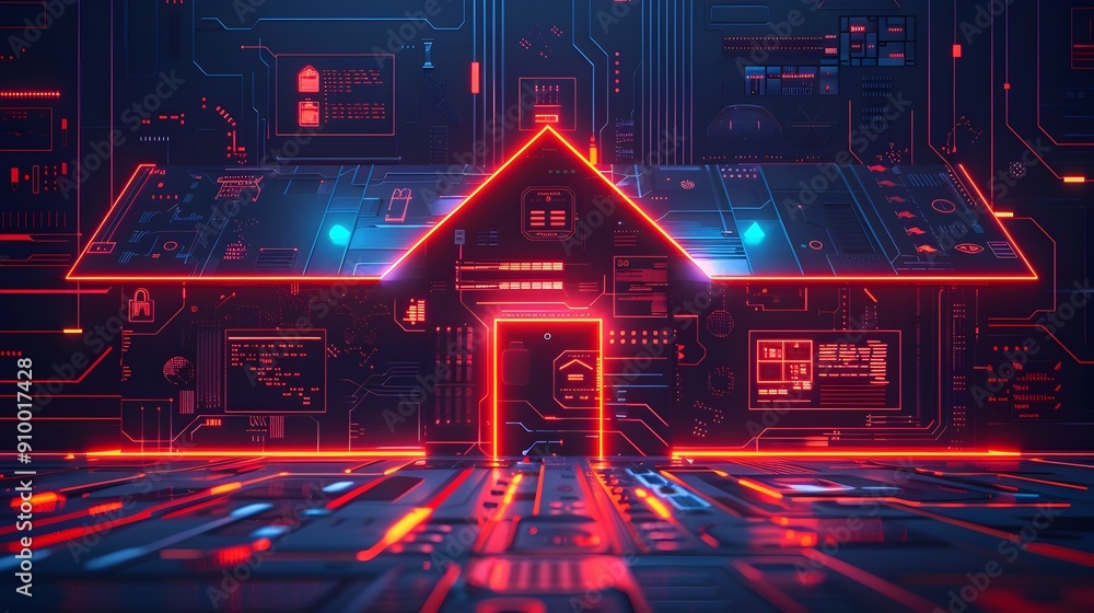 Aufkleber futuristic smart home system with ai powered lighting temperature and security control