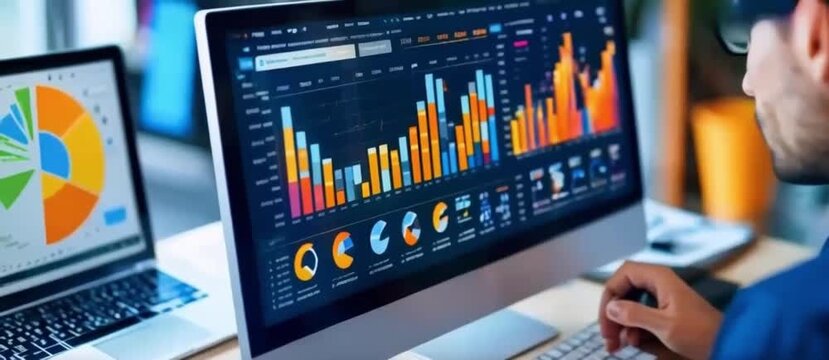 Analyze business data dashboards with ingenious computer software. concept of making business easier