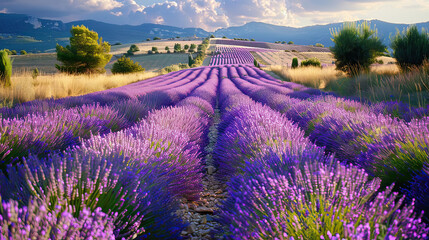 Fototapeta premium Lavender Fields in Provence A Sea of Lavender in Full Bloom Background AI Generative