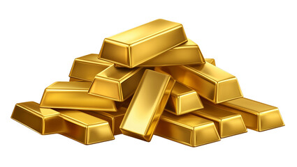 Pile of Gold bars on transparent isolated background representing wealth 