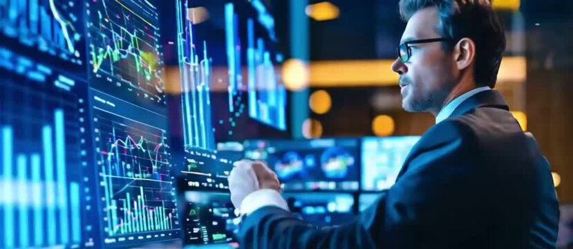 Analyze business data dashboards with ingenious computer software. concept of making business easier