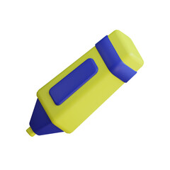 3D illustration of a yellow and blue highlighter isolated on a transparent background.