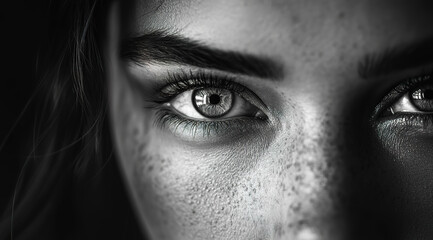 Fototapeta premium A young woman showcases her striking freckles and captivating gaze.
