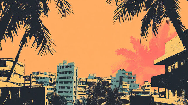 Risograph artsy riso print travel poster, card, wallpaper or banner illustration, modern, isolated, clear, simple of Solapur, India. Artistic, screen printing, stencil