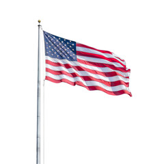 American flag flying isolated on transparent or white background