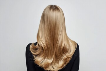 Naklejka premium Back View of a Woman in Black Dress With Beautiful Blonde Hair on White Background