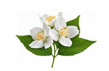 Jasmine flowers with green leaves isolated on a white background. isolated  