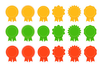 Medal set with ribbon. Trophy award badges, achievement flat label. Vector