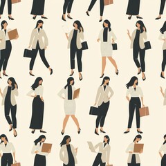 Fototapeta premium Pattern with a businesswoman in different professional poses.
