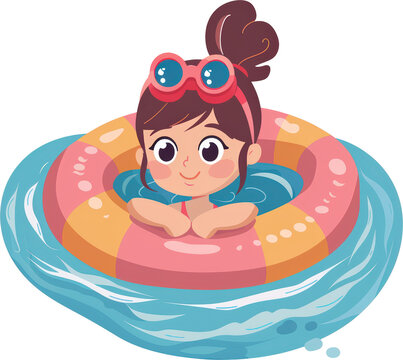 recommend clip art: Cartoon girl in floating pool