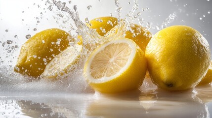 Fresh delicious lemons splashing, cut out