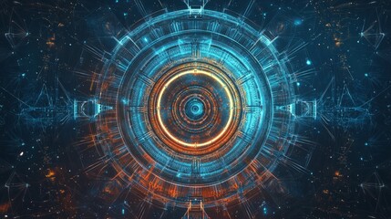 Fototapeta premium Hand-Drawn Mandala Meets Futuristic Tech: A Unique Digital Art Design