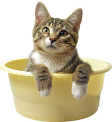 Cat in a yellow bowl