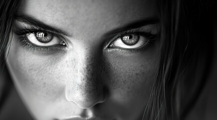 Fototapeta premium Intense gaze of a young woman with captivating features.