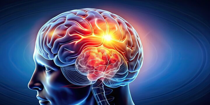 Close up of a human brain with signs of migraine headache attack, epilepsy tumor