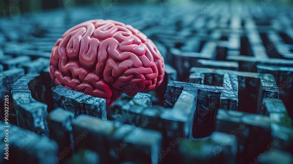 Poster brain maze symbolizing the complexity of human cognition and thought processes