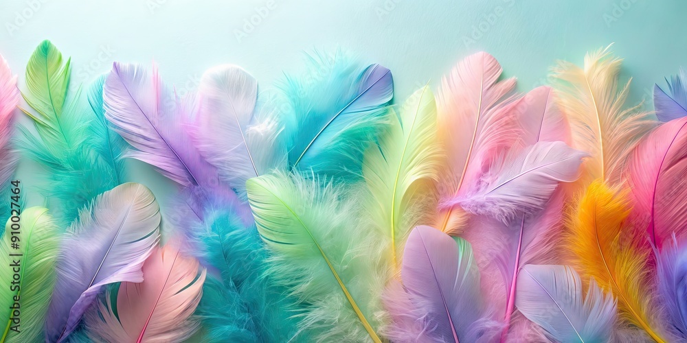 Sticker Pastel colored feathers in a variety of soft hues , pastel, feathers, colors, soft, delicate, light, airy, fluffy