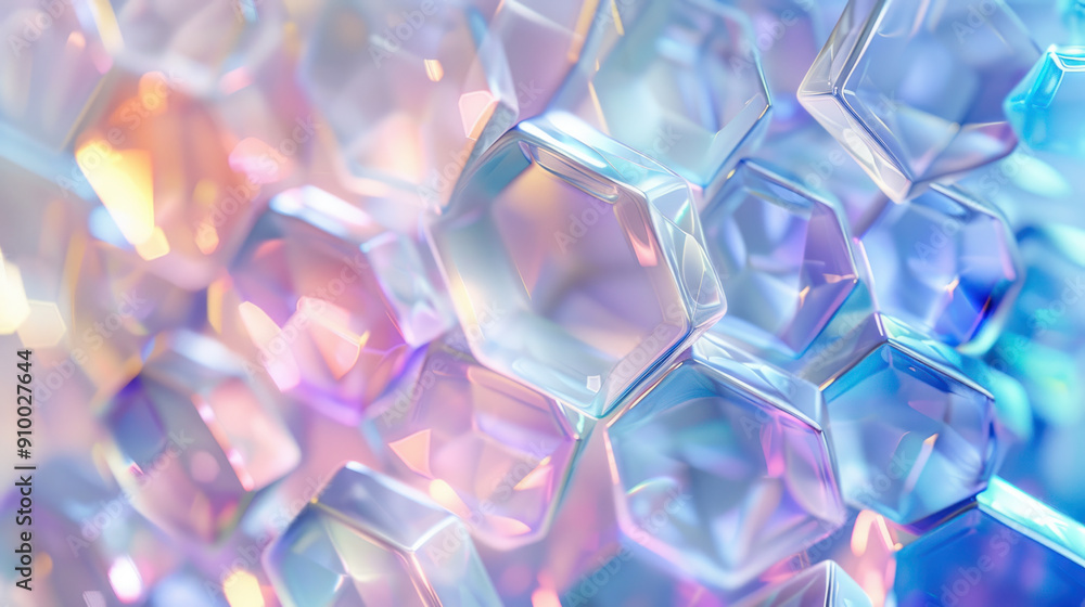Poster abstract background, an iridescent background made of translucent, overlapping hexagons and diamonds