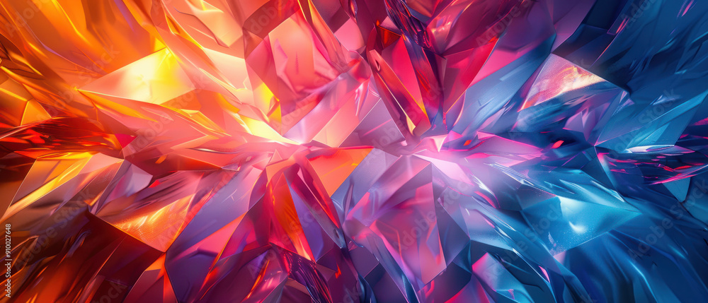 Poster social media background, an iridescent abstract geometry background featuring vibrant polygonal shap